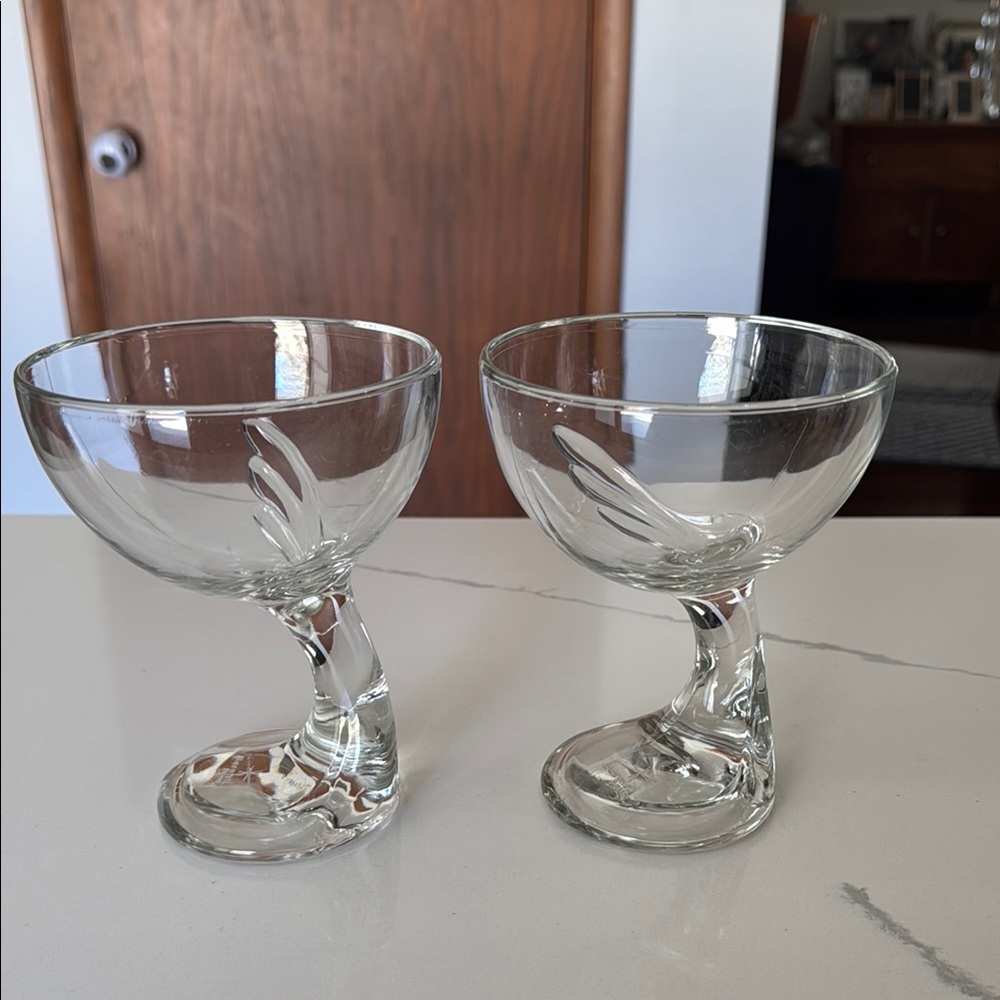 Vtg Bormioli Rocco Jerba Curved Stem Dessert Glasses (2)